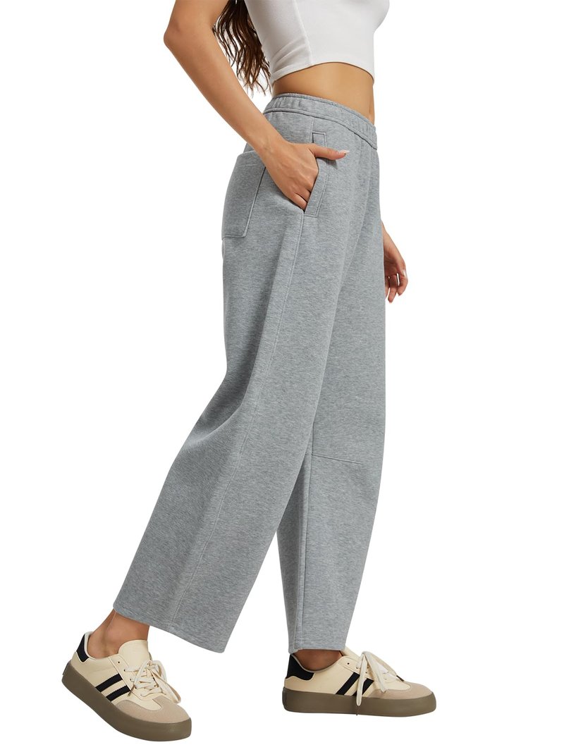 OVRUNS Barrel Sweatpants Women Elastic Waisted Barrel Pants Internal Drawstring Baggy Lounge Sweat Pants with Pockets - Grey M