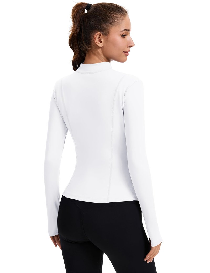 Rapbin Crop Workout Jackets White Woman Running Jacket Zip Slim Fit Athletic Tops with Thumb Holes (White S)