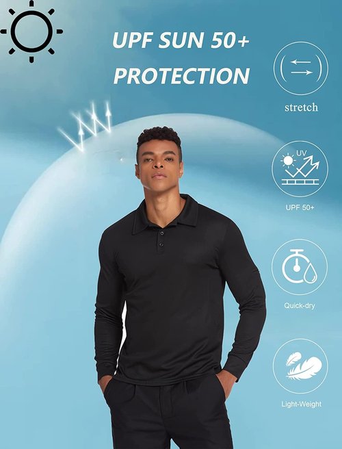 Deyeek Men's Long Sleeve Golf Polo Shirt - Quick Dry UPF 50+ Sun Protection | Casual Collared Style