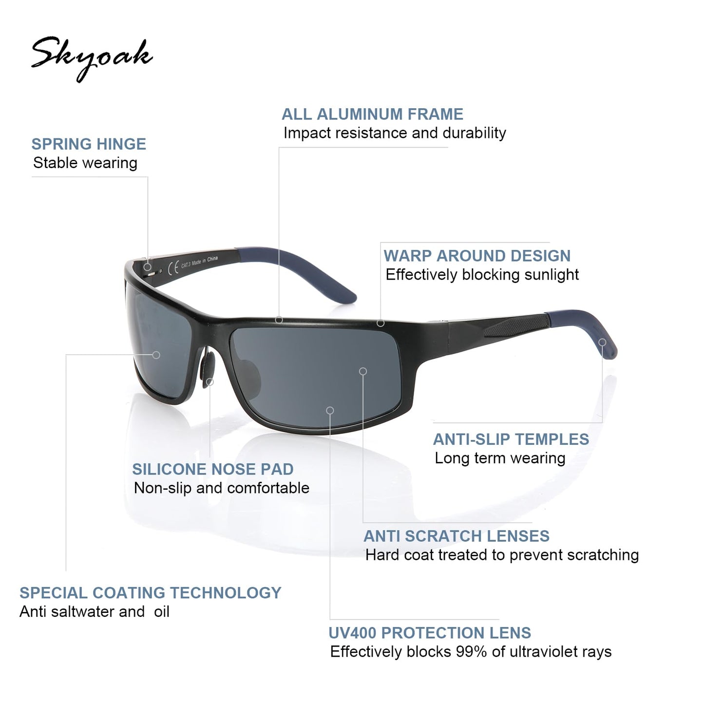 Unbreakable Polarized Sports Sunglasses for Men, Scratch/Seawater-Proof/Oleophobic Coating Lens, Aluminum Frame Sun Glasses
