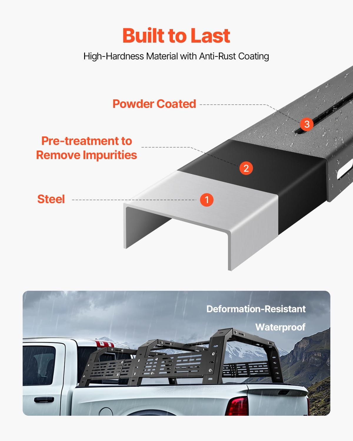 VEVOR Overland Truck Bed Rack - Adjustable Cargo Rack with Sidebar | 54.3-68.3 in Width, 900 lbs Capacity