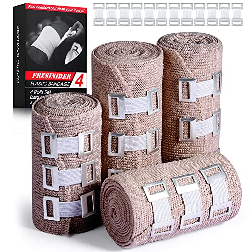 FRESINIDER Premium Elastic Bandage Wrap 4 Pack, 3 and Inch, 24 Clips
