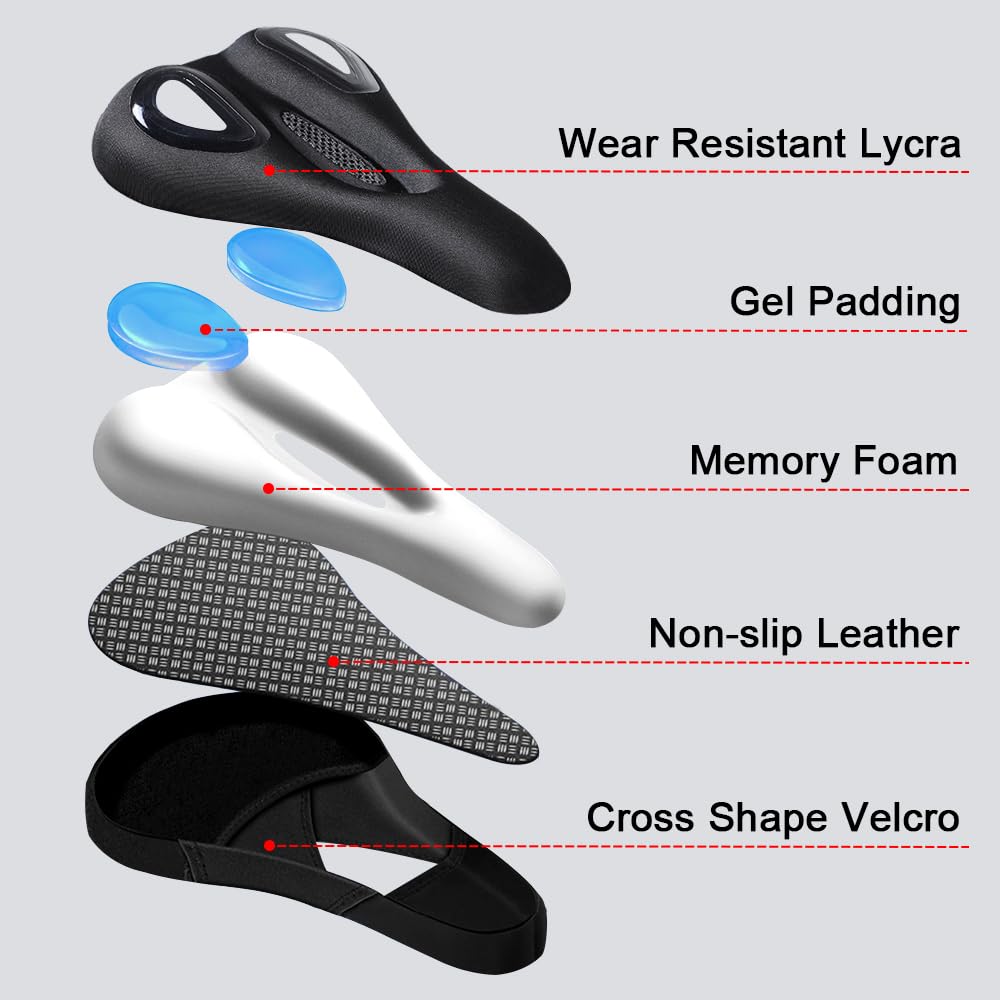 LESOVI Bike Seat Cover Bike Cushion for Men Women Comfortable Gel Padded Bicycle Seat Cushion Compatible with Peloton, Outdoor & Indoor (Blue)