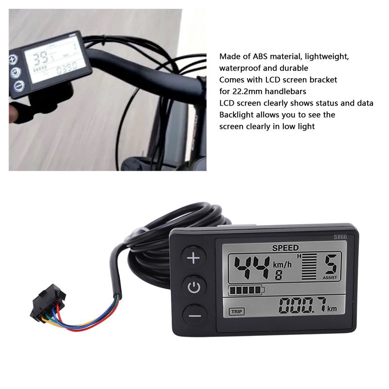 Electric Bikes LCD Display, S866 Electric Bicycles LCD Display Meter 24V 36V 48V Control Panel with Plug Replacement for Electric Scooter Ebikes