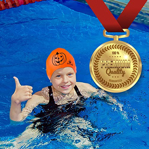 Latex Swim Cap for Long Hair - Waterproof Swimming Accessory - Pumpkin