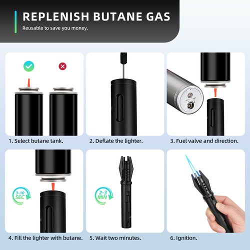 2 Pack Mini Torch Lighter Straight Flame Small Refillable Butane Lighter Pocket Windproof Jet Flame with Visual Window for Survival Kitchen Camping Candles Fireplace BBQ Gift, 5" (Without Fuel)