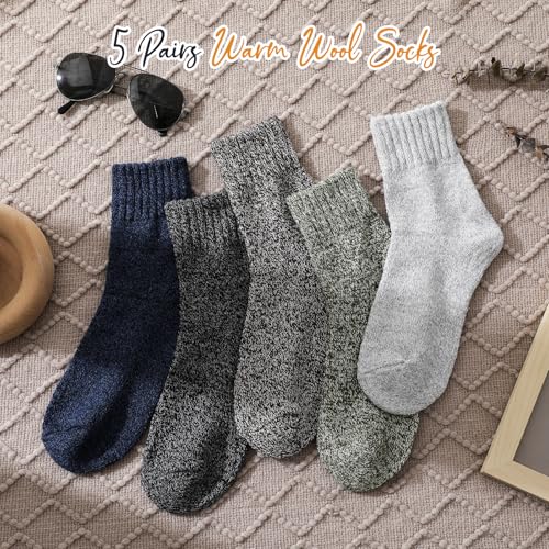 Thick Wool Socks for Women - 5 Pairs Cozy Hiking Boot Crew Socks