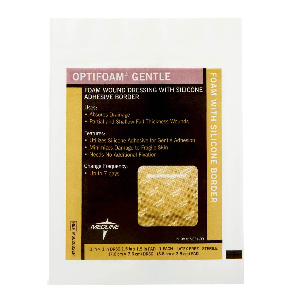 Optifoam Gentle Silicone-Faced Bordered Foam Dressings, 3" x 3", 10 Count