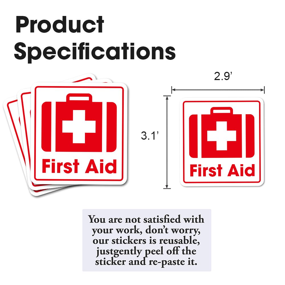 FALIMITLESS First Aid Sticker for Home 3Pcs First Aid Sign Sticker Vinyl Waterproof Decals for kit Boxes, Notebook, Tumbler, Laptop and Water Bottle
