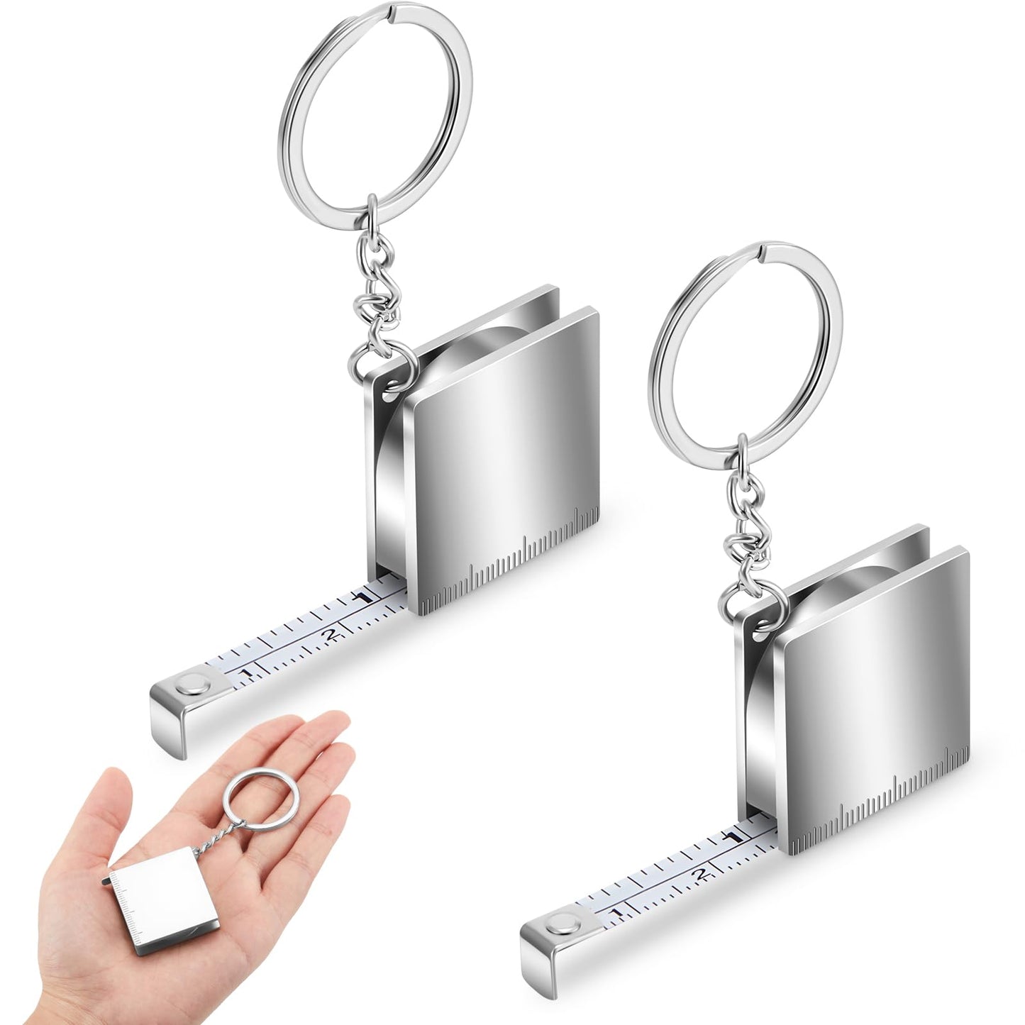 Quelay 2 Pcs Mini Measuring Tape Metal Keychain Tape Measure up to 51.97 Inches/ 4.33 ft Metric Measurement Small Retractable Measure Keychain (Silver)