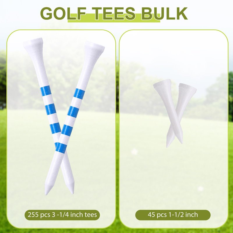 Realspring 300 Pcs Wood Golf Tees Bulk 3 1/4 Inch and 1 1/2 Inch Unbreakable Long Tall Golf Tees for Men Women Balls Game
