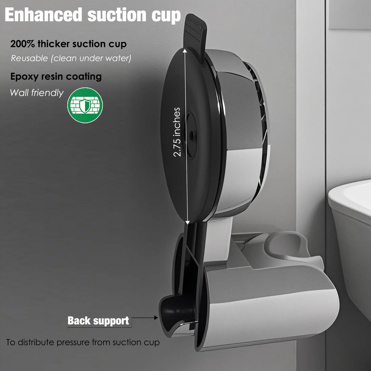 Suction Cup Hand held Shower Head Holder- Reusable - 5 Angles Adjustable - Bathroom Wall Mount Shower Wand Holder - Polished Chrome