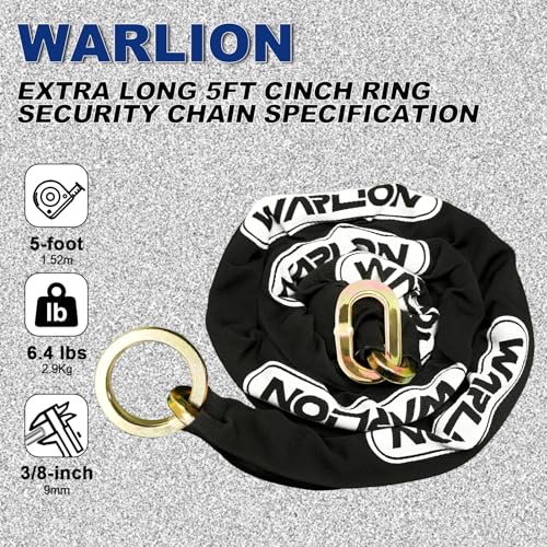 WARLION Black Heavy Duty Security Chain 5ft x 3/8in - Anti-Theft Motorcycle & Equipment Lock