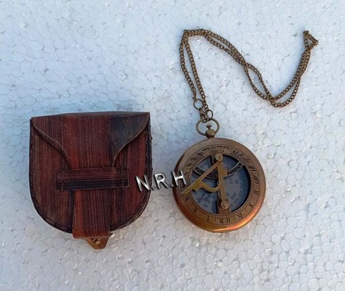 Antique Compass with Leather Case Brass Handmade Pocket Compass Push Button Compass Gift Item