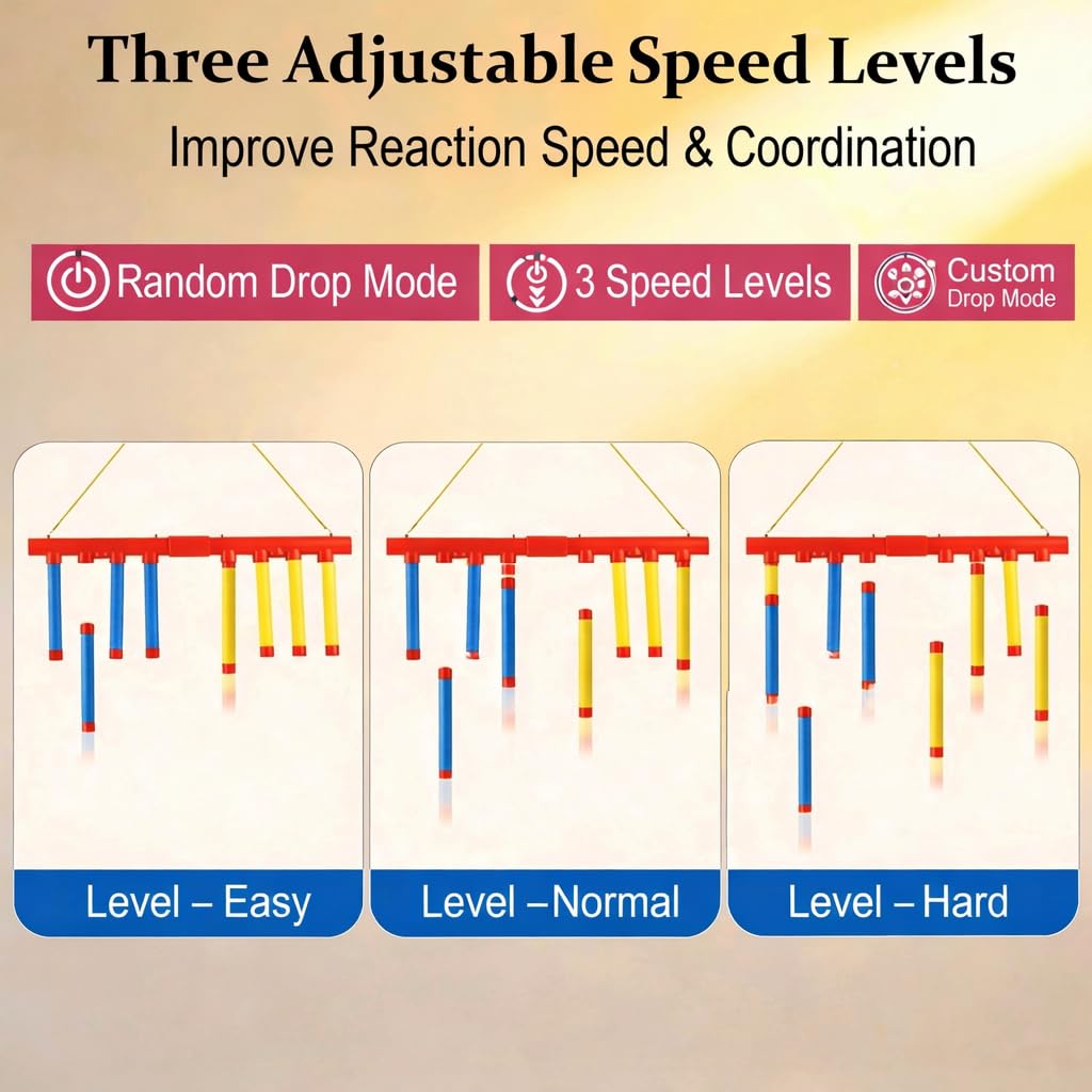 Reflex Sticks Falling Game, 2026 Reflex Drop Sticks Challenge Toy, Hand-Eye Coordination & Reaction Training Game with 3 Speed Modes for Adults (Blue & Red)