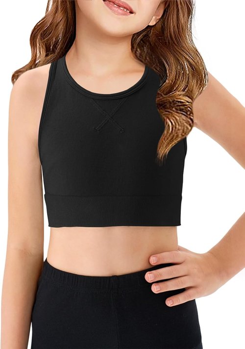 Haloumoning Girls Athletic Sports Bra - Racerback Crop Top for Dance & Yoga | Ages 7-14