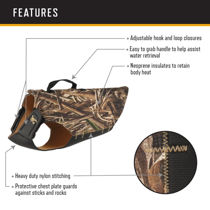 Browning Pet Vest, 5mm, Handle, Neoprene Vest 5mm Handle Large, Realtree MAX-5 (5mm), Large US