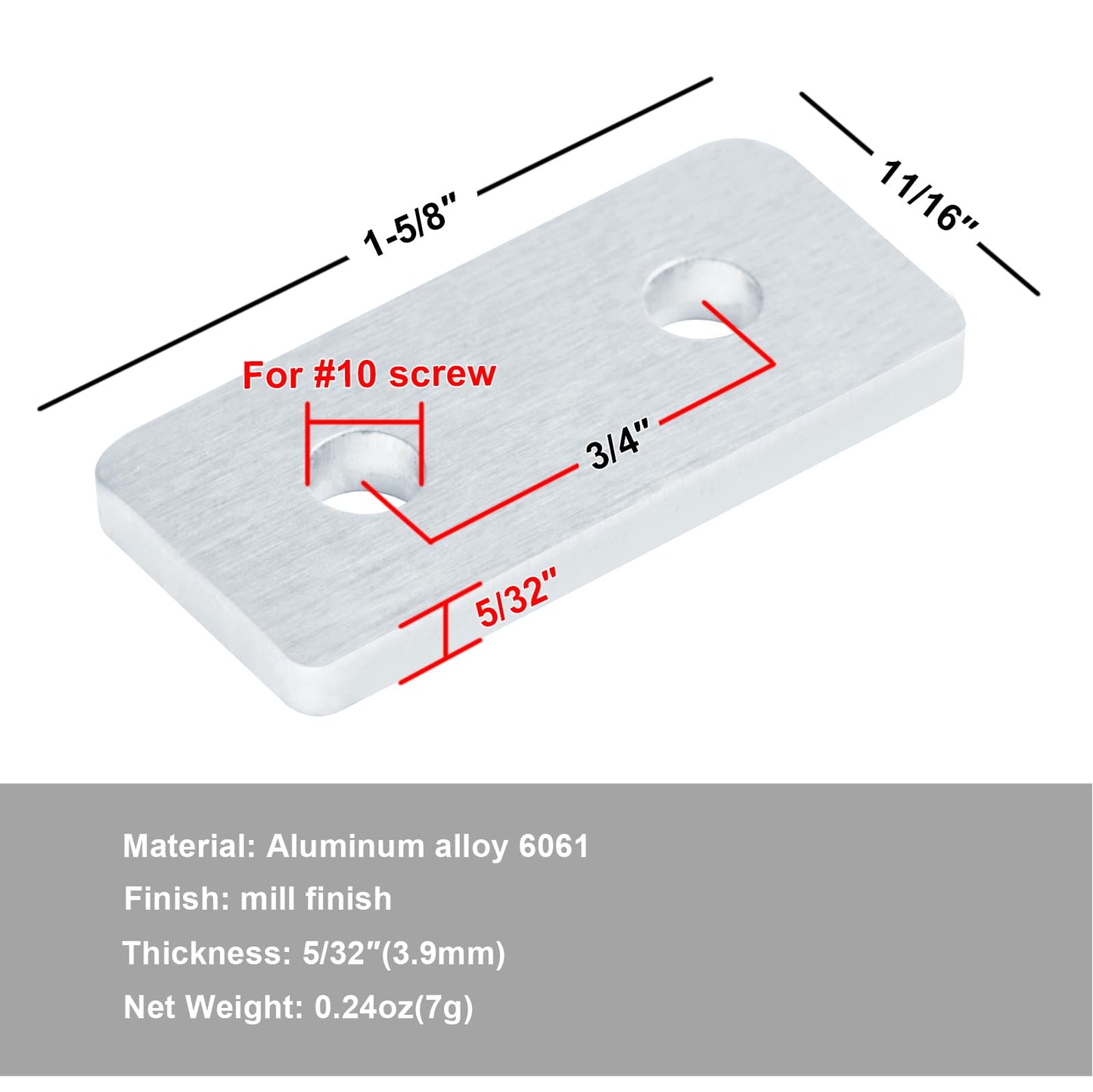 12 Pcs Flat Joining Plates for 2020 T-Slot Aluminum Profile, 2 Hole Straight Plate