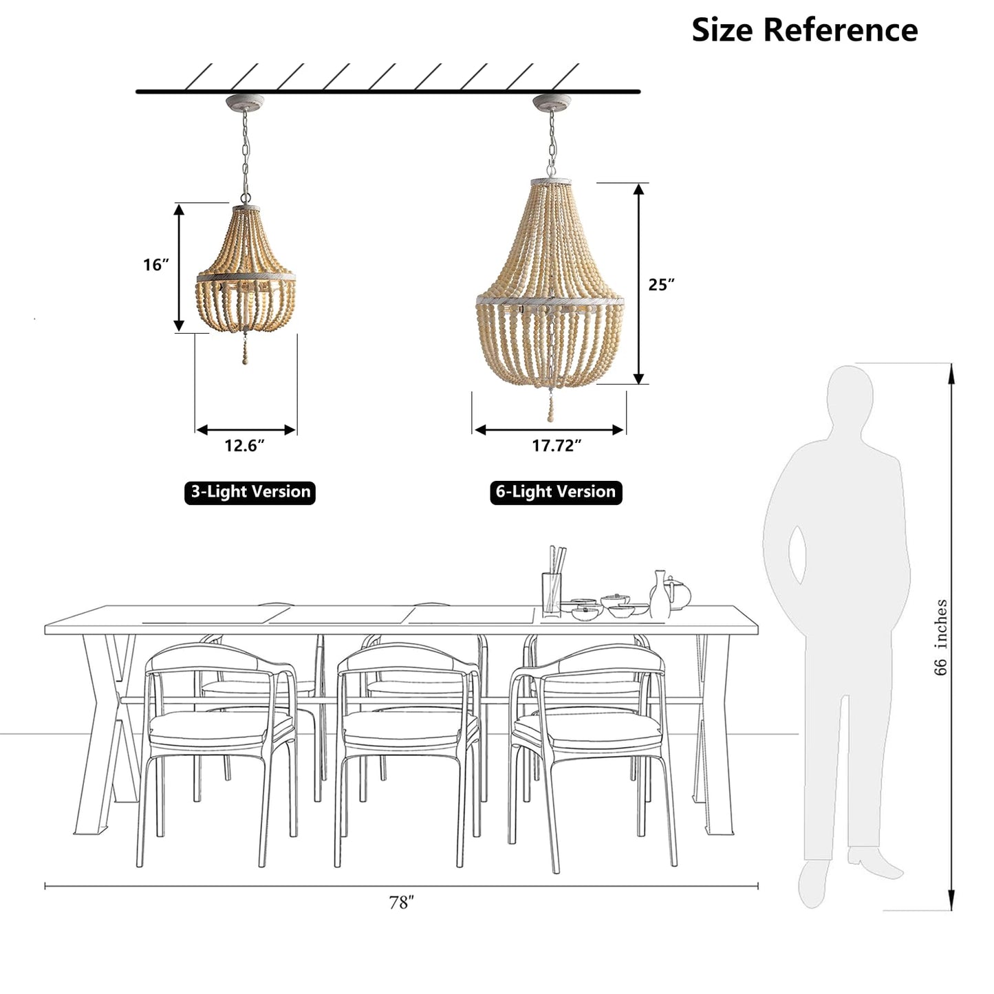 3-Light Mini Bohemian Wood Beaded Chandelier Pendant Boho Light Fixture,Antique Metal Finish Natural Color Wooden Beads, for Bathroom,Living Room,Entryway and Bedroom…