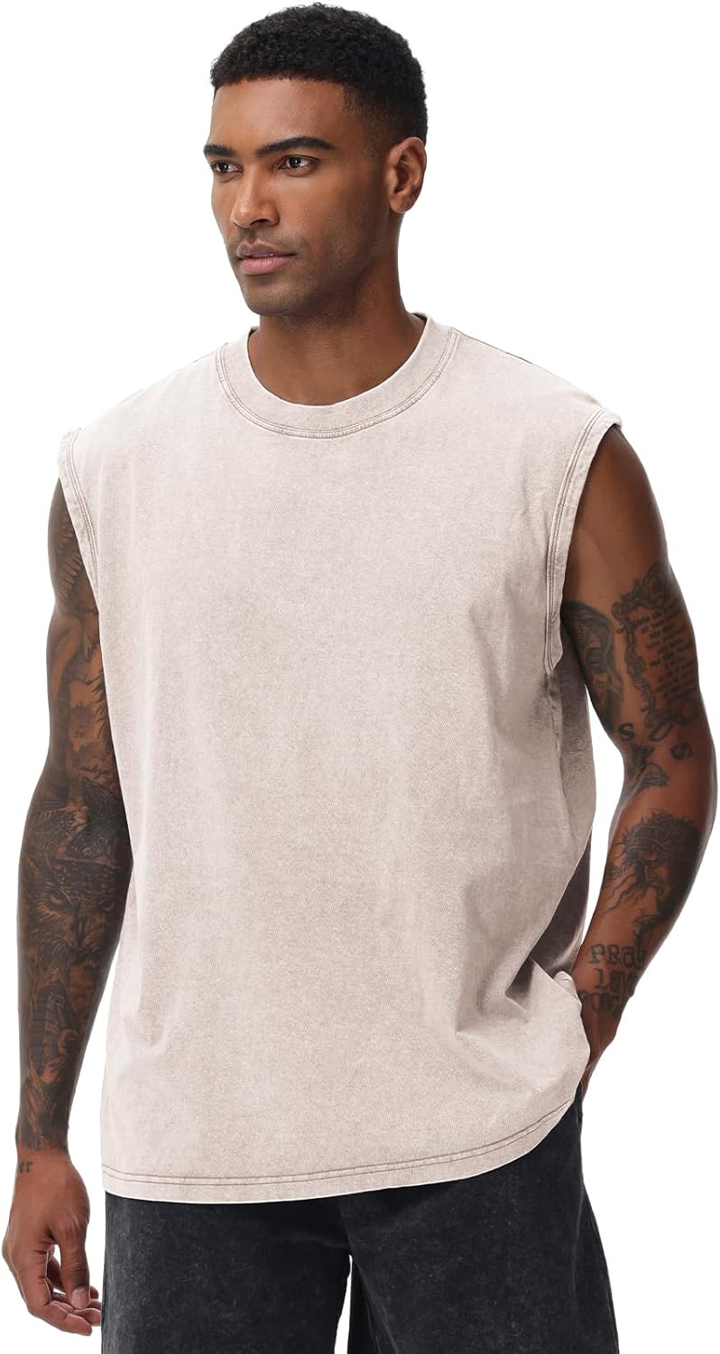 Skiennix Men's Workout Tank Tops - Sleeveless Muscle Tee for Gym & Running | Acid Wash Design