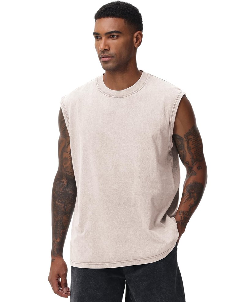 SnowElve 3 Pack Mens Workout Tank Tops Sleeveless Tee Shirts Men Muscle Shirt Gym Acid Wash T Shirts Running Beach Loose Fit Tee(ACGYBK,2XL)