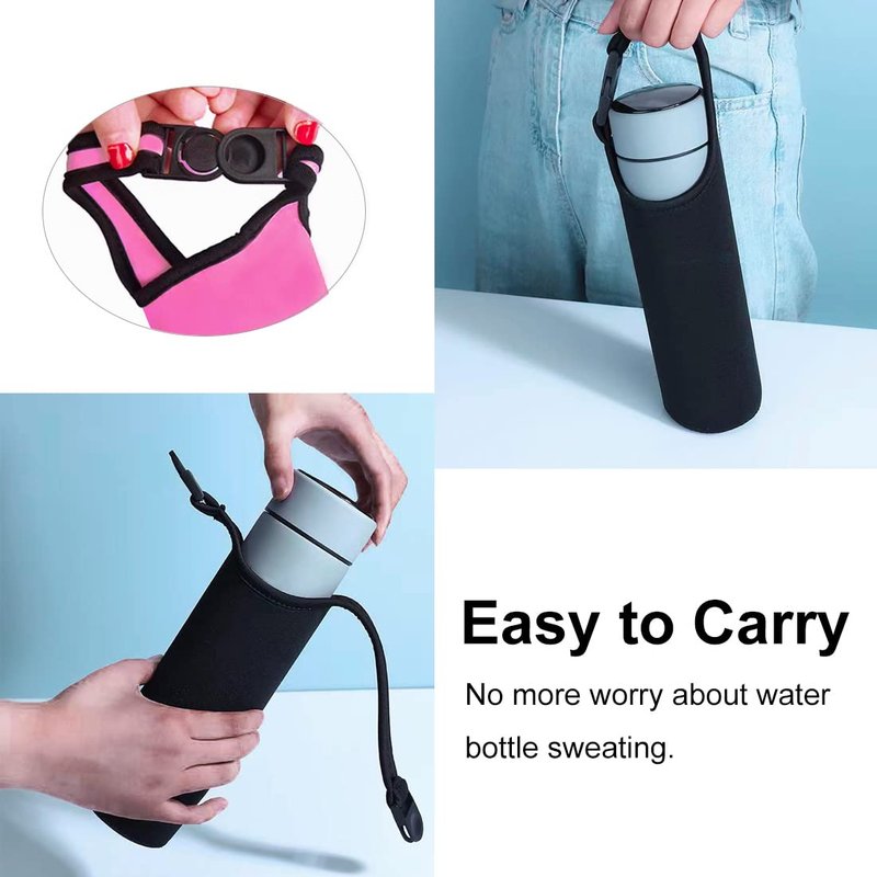 TuNan 4 PCS Water Bottle Carrier with Shoulder Strap 16oz-21oz, Neoprene Sleeve Cup Holder Pouch with Carrying Handle for All Portable Sport Water Bottle -4 Colors
