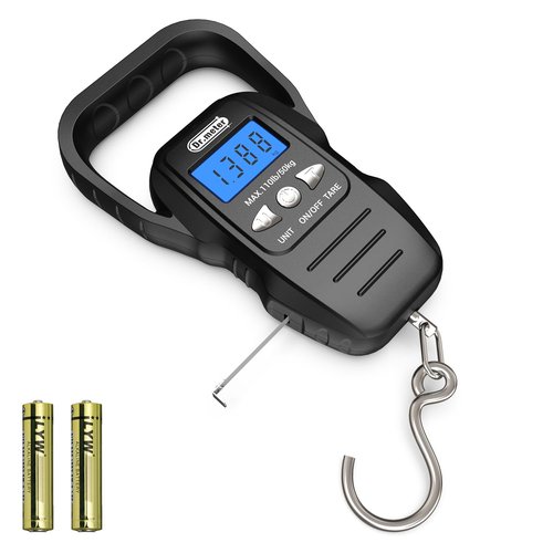 Dr.meter Fish Scale - Upgraded Digital Scale with Backlit LCD & Measuring Tape | 110lb/50kg Capacity, Large Handle