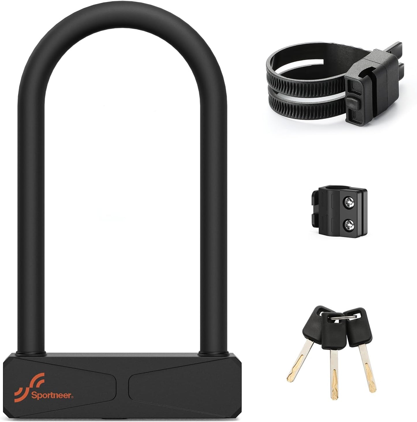 Sportneer Bike Lock - Heavy Duty 16mm Anti-Theft U-Lock with 3 Keys & Sturdy Mounting Bracket | 8.7''x5.9''