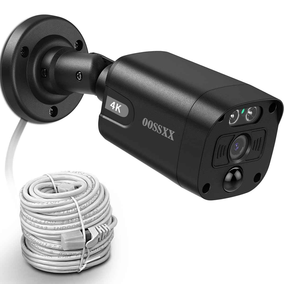 OOSSXX Black 4K IP 8MP PIR POE Extend Camera Outdoor Indoor Video Surveillance Security Waterproof Wired POE Camera