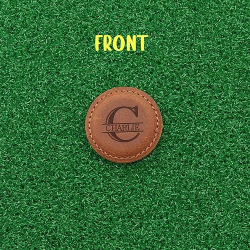Personalized Leather Magnetic Golf Ball Marker with Hat Clip - Genuine Leather-C
