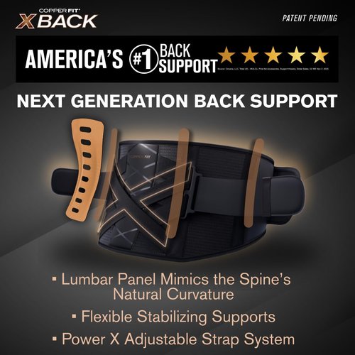 Copper Fit X-Back Brace - Adjustable Lumbar Support for Lower Back Pain Relief | Small/Medium