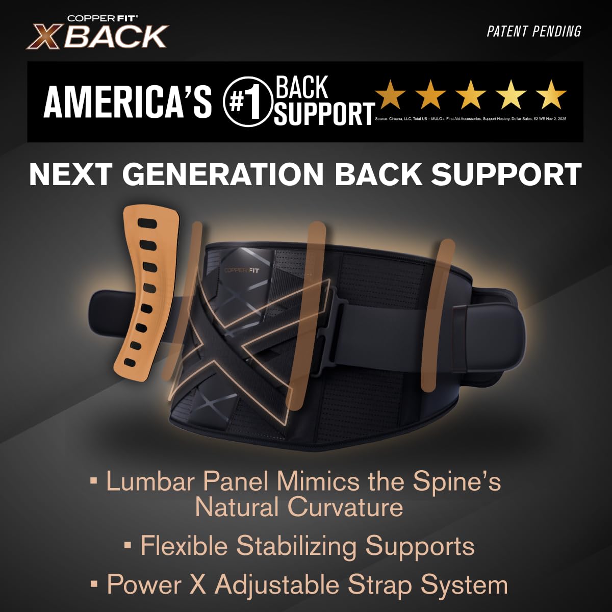 Copper Fit X-Back Brace for Lower Back Pain, Lumbar Support, Herniated Disc, Sciatica, Arthritis – Adjustable, Breathable Design - for Men and Women (2XL/3XL)