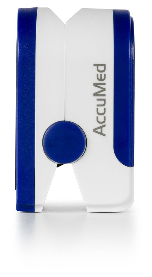 AccuMed Fingertip Pulse Oximeter, Sp02 Finger Blood Pulse Oxygen Monitor, w/Carrying case, Lanyard Silicon Case & Battery CMS-50D (Blue)