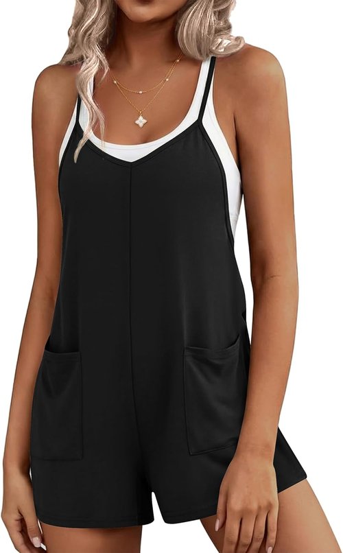 Ekouaer Summer Rompers for Women - Casual Sleeveless Boho Jumpsuit with Pockets | Short Overalls