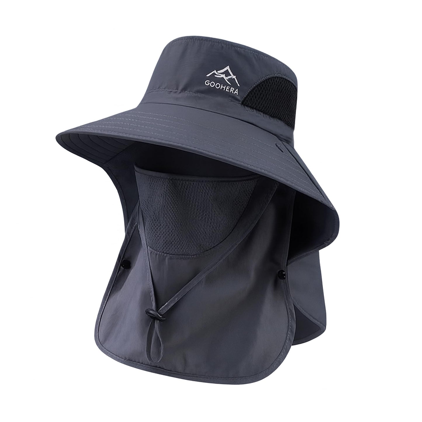 GOOHERA Sun Hat for Men & Women, Breathable Wide Brim Outdoor Fishing Hat with Face Cover & Neck Flap, UV Protection Summer Safari Hat – Dark Gray