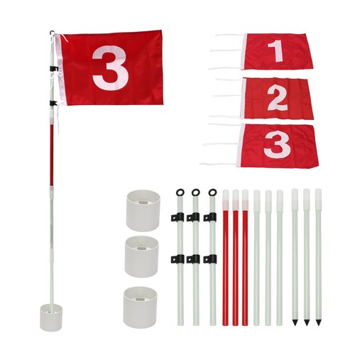 KVMORZE Golf Flagstick 6ft, Nylon Pin Flag ABS Hole Cup Set, Portable 5 Section Design Numbered Flags for Driving Range Backyard, Putting Green Flags for Golf Practice (Common, 123, Pack)