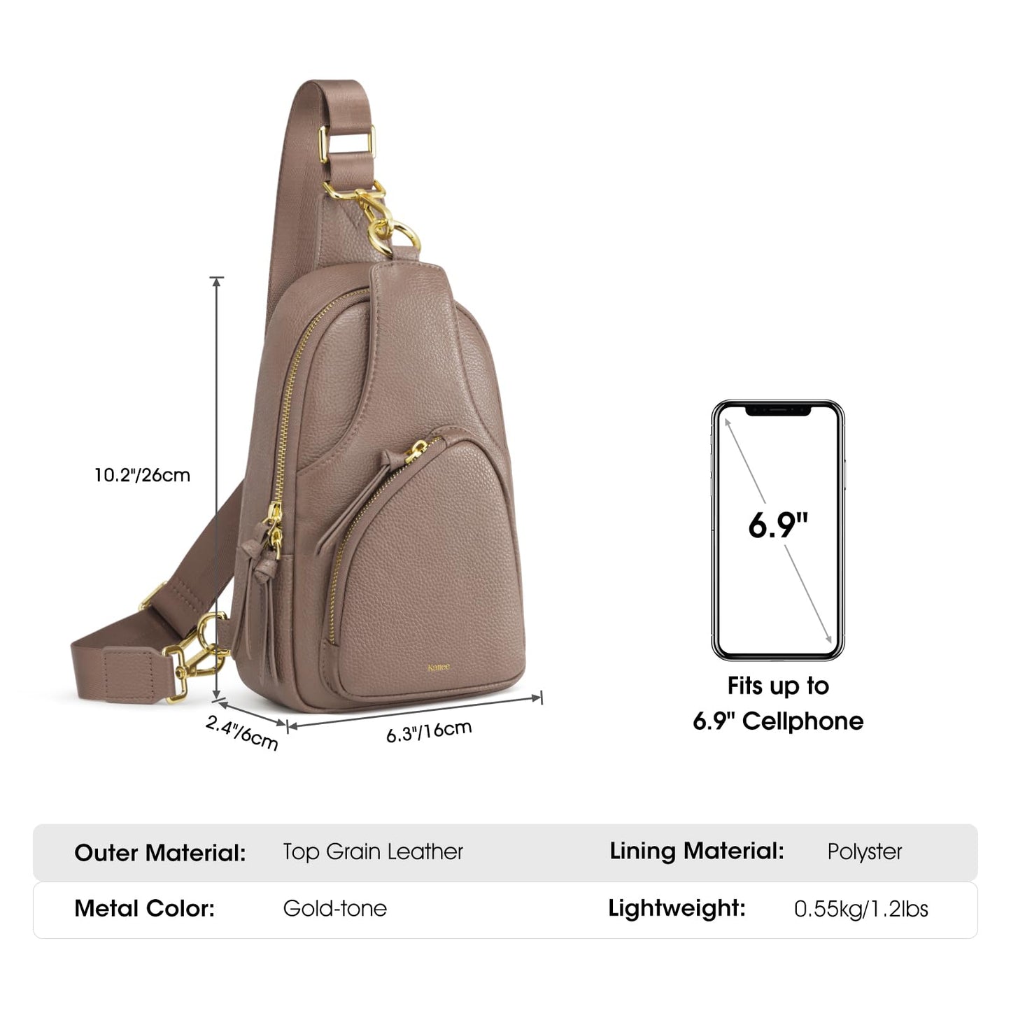 Kattee Sling Bag for Women, Leather Fanny Packs Crossbody Purse, Small Chest Bag with RFID Blocking, Khaki