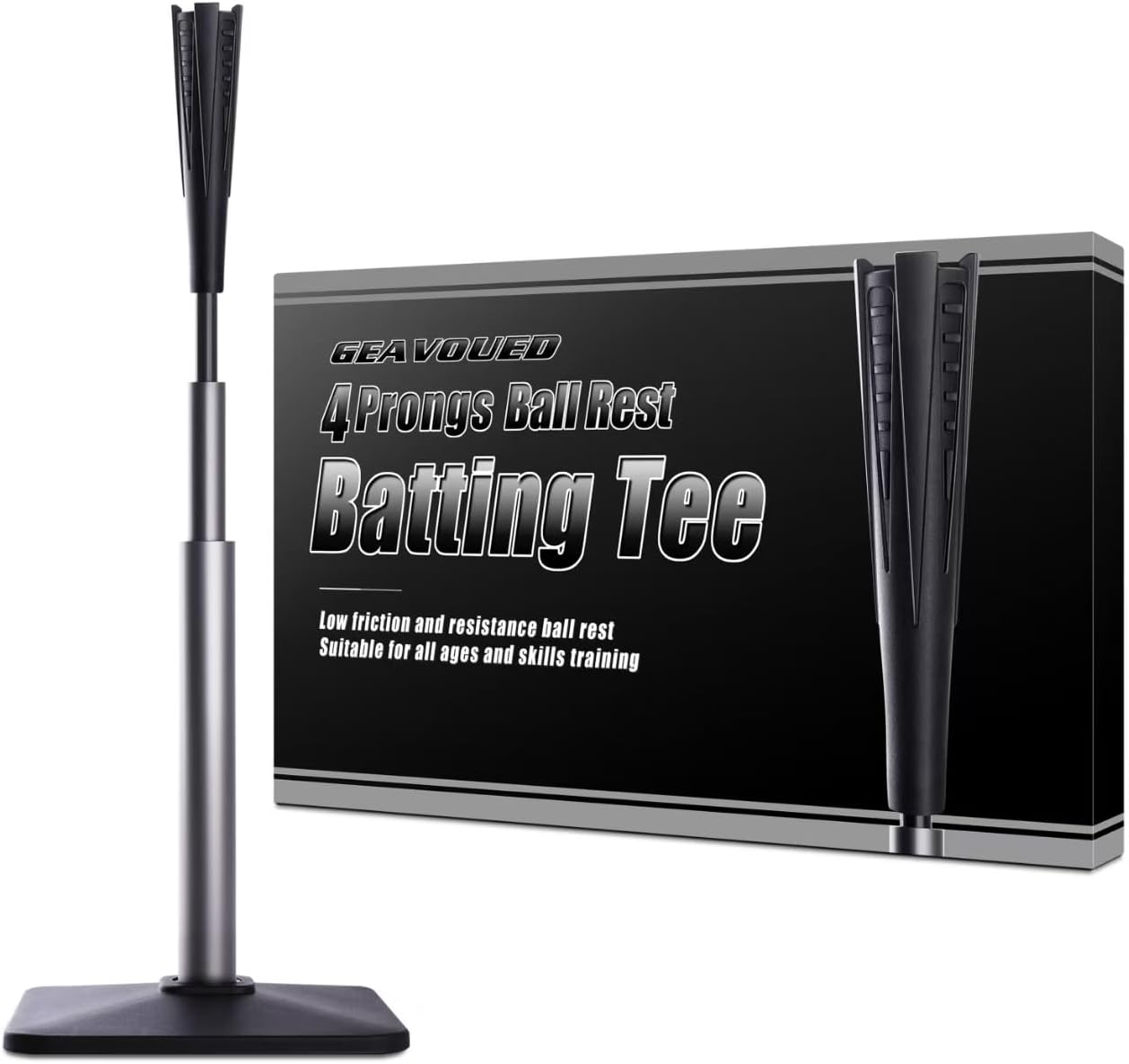 Skiennix 4-Prong Ball Rest Batting Tee - Adjustable 23" to 44" for Baseball & Softball Hitting