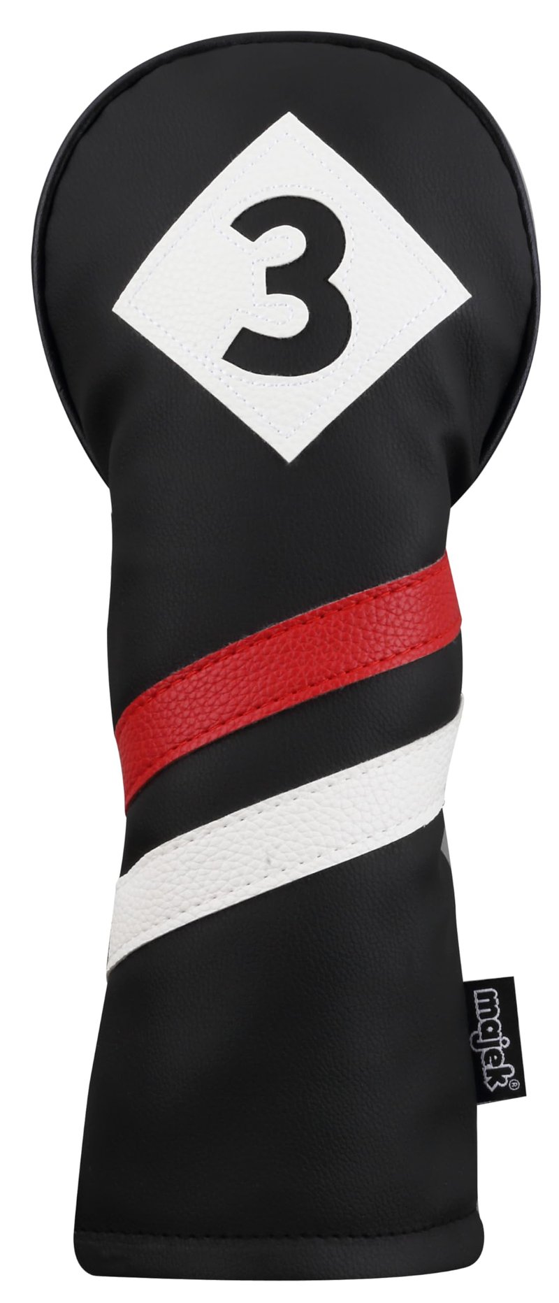 Majek Retro Golf Headcovers Black Red and White Vintage Leather Style 1 3 H Driver Fairway Wood and Hybrid Head Cover Classic Look