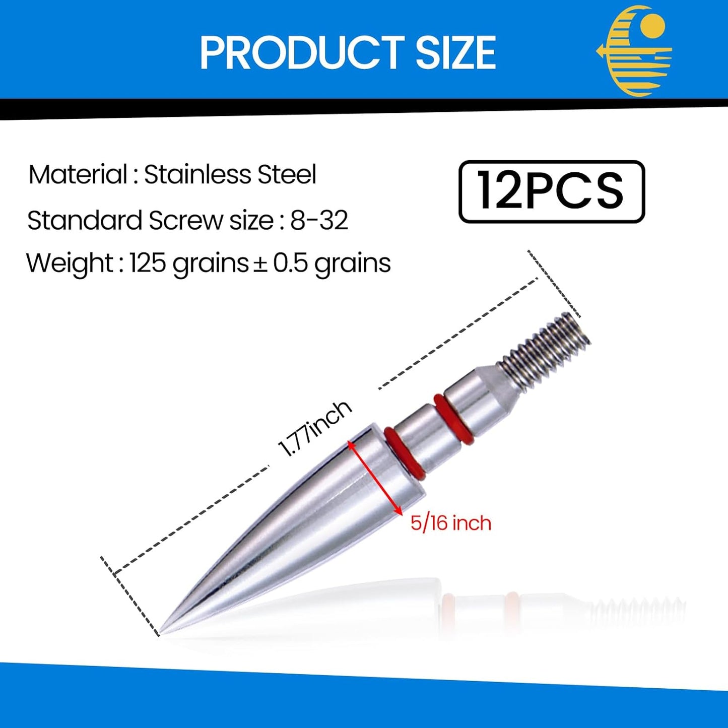 Skiennix Archery Field Points - 12pcs Screw-In Broadheads for Recurve & Compound Bows | 100-300 Grain