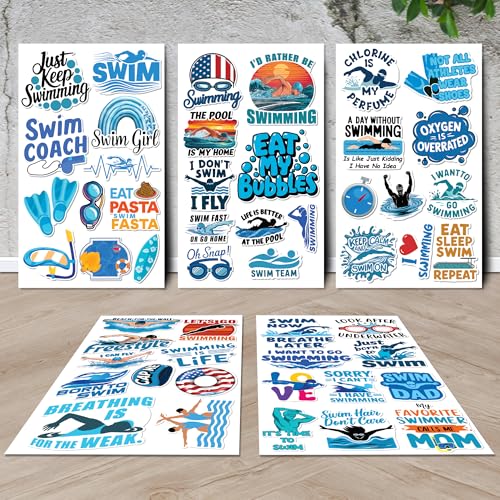 Swimming Stickers 50 Pieces Vinyl Waterproof Decal for Laptop Water Bottle Phone Car Window Bike Motorcycle Stakeboard Scrapbook Swimmer Sticker Gifts for Kid Teen Adult