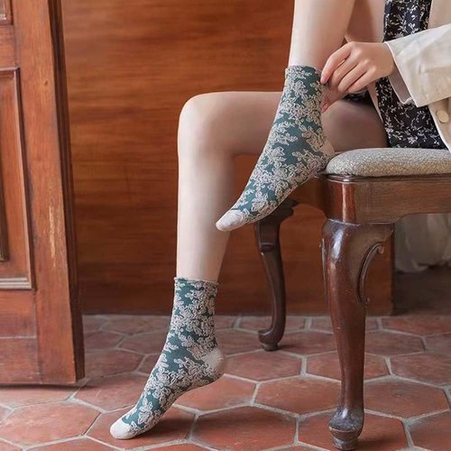 HOMSSEM Floral Crew Socks – 5Pair Flower Graphic Soft Cotton Socks for Women, Teen Girls – for Sandals, – Cute Vibrant Colors (16 Flower)