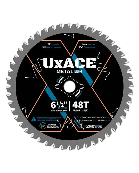 UXACE 6-1/2-Inch 48-Tooth Circular Saw Blade, 5/8-Inch Arbor, Ferrous Metal, Steel Cutting Blade, Carbide Tip, Thin Kerf, for Channel, EMT Conduit, Angle Iron, Threaded Rod, Flat Bar