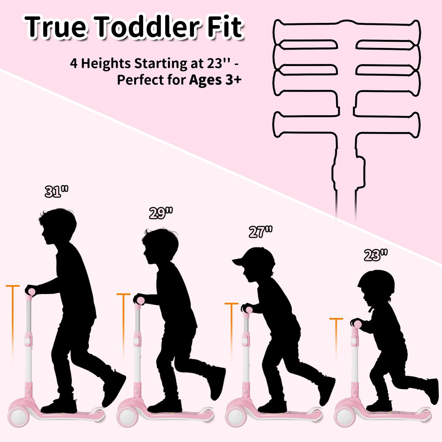 3 Wheel Scooter for Kids Ages 3+, Folding Toddler Scooter, Battery Free LED Light Up Wheels, 4 Adjustable Heights, Lean to Steer, Smooth Gliding Outdoor Ride, for Boys Girls