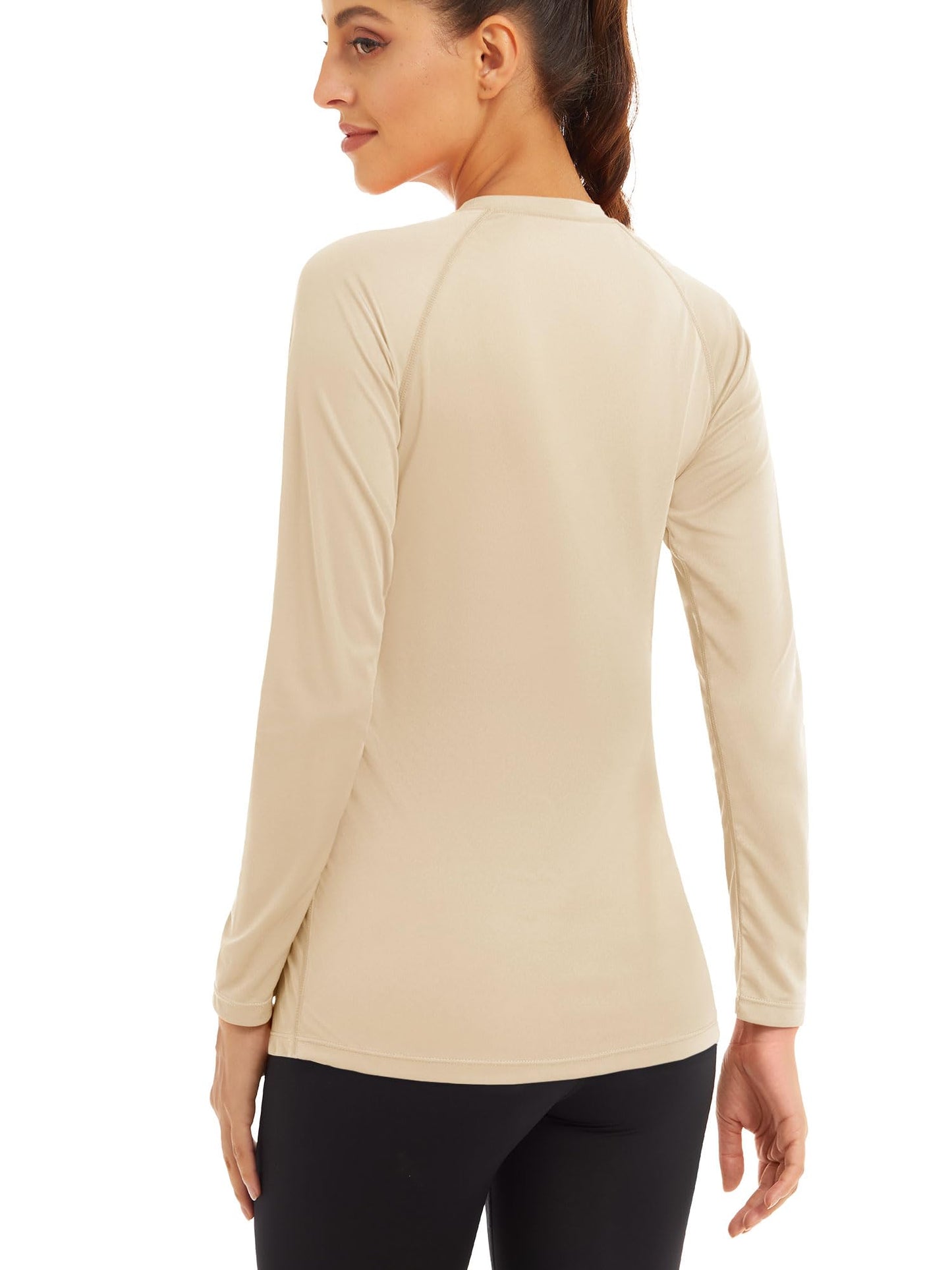 MAGCOMSEN T Shirts for Women Long Sleeve Shirts Rash Guard Shirts Summer Tops for Women UV Shirts Fishing Shirts Top Tee Workout Shirts for Women Light Apricot