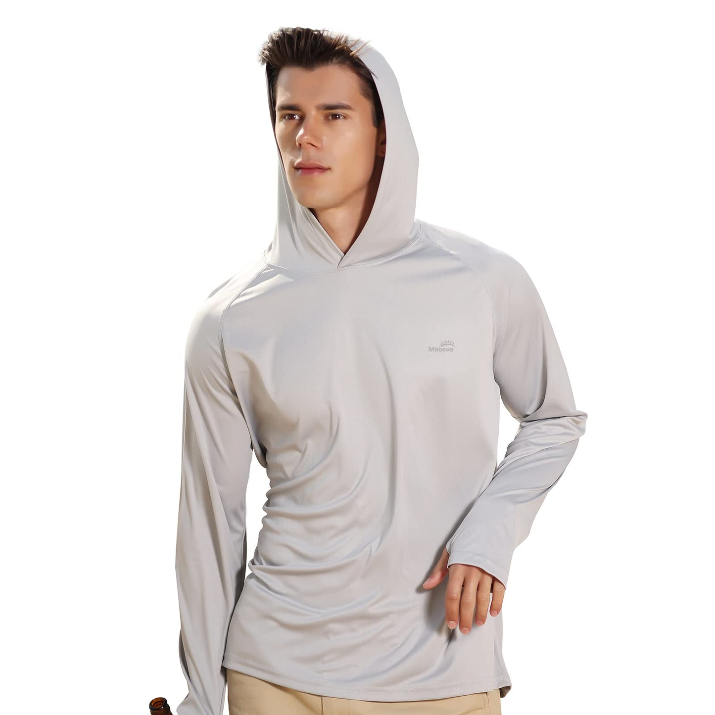 Men's UPF 50+ UV Sun Protection Hoodie Long Sleeve Rash Guard Hiking Fishing Swim T Shirt (Grey, L)