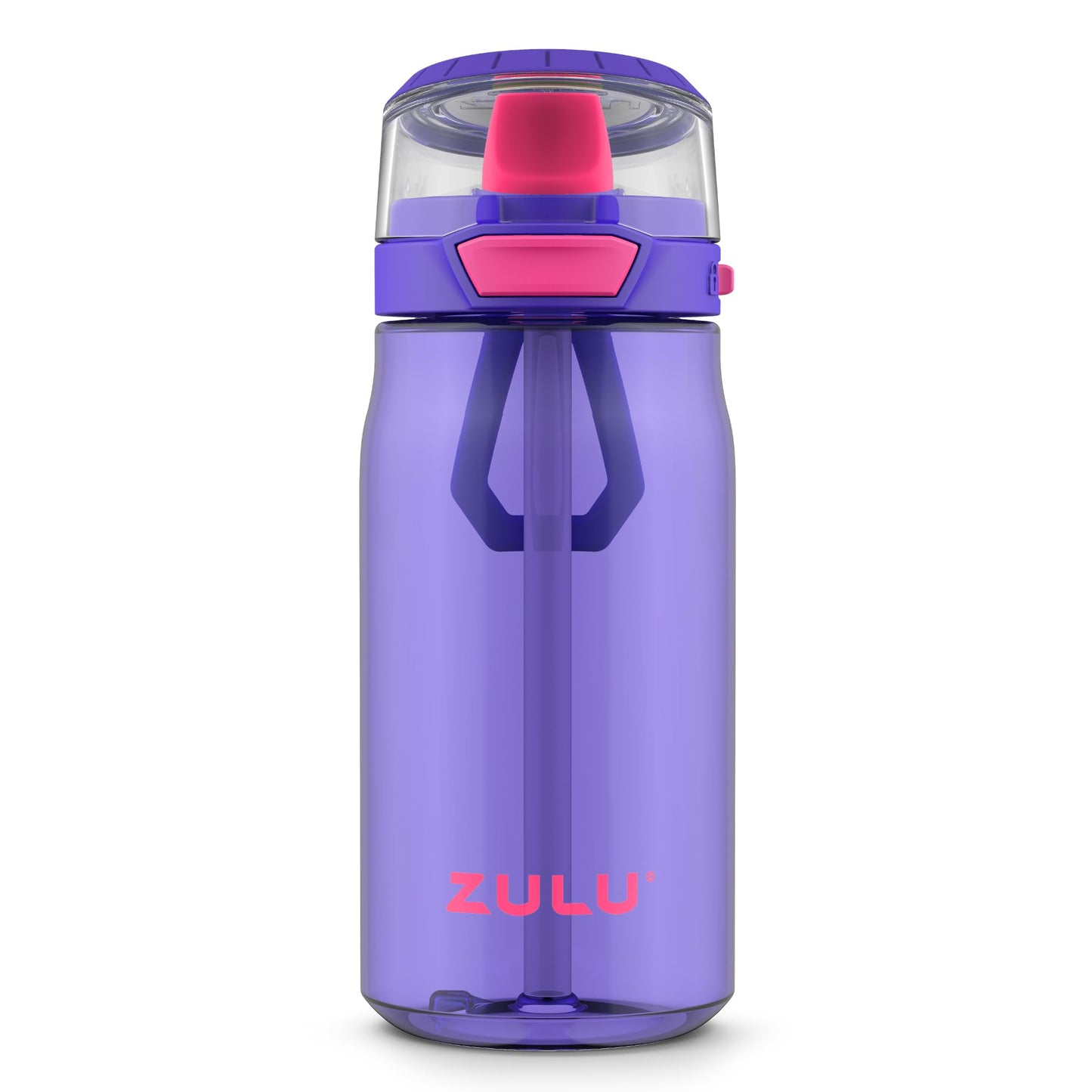 Zulu Kids Flex 16oz Tritan Plastic Water Bottle with Silicone Spout, Leak-Proof Locking Flip Lid and Soft Touch Carry Loop for School Backpack, Lunchbox, and Outdoor Sports, Purple