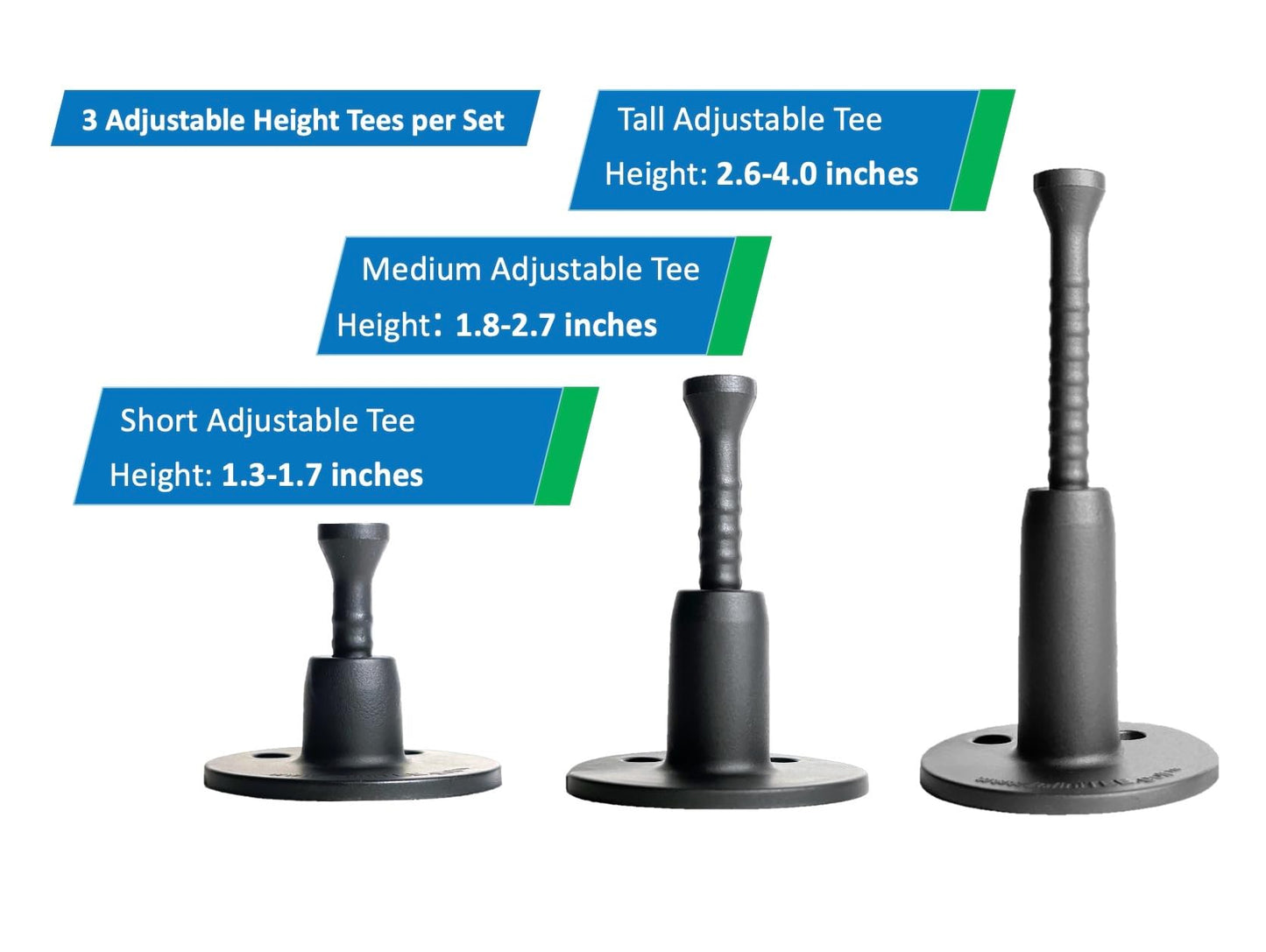 infiniTEE Height Adjustable Golf Tee Set for Driving Range Mats. Set of 3 Height Adjustable Golf Tees (Short, Regular, Tall) and Storage Bag