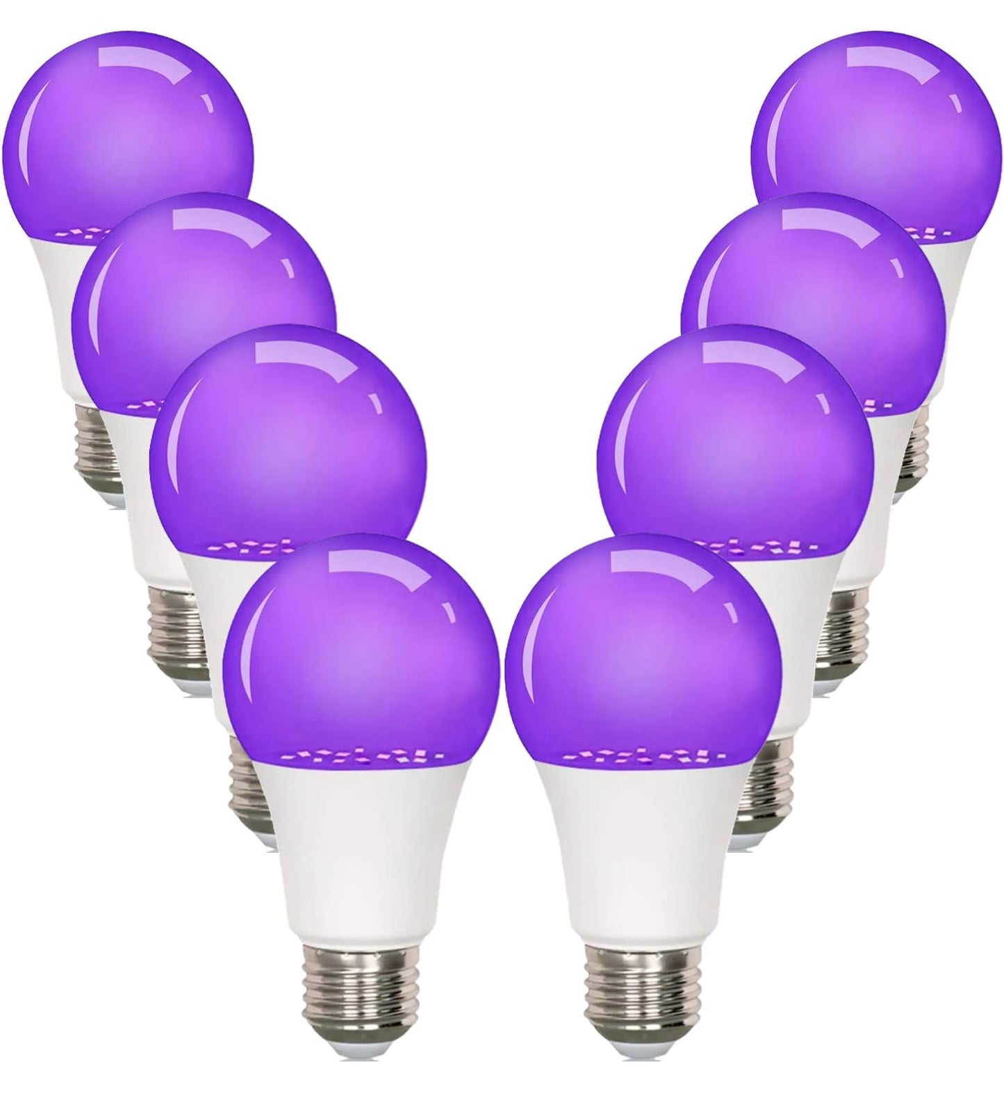 GODUORA 8-Pack LED Black Bulb, A19, UVA 385-400NM, 9W (100W Equivalent), E26 Head, Non-Dimmable, for Halloween Decorations, Glow Parties, Fluorescent Posters
