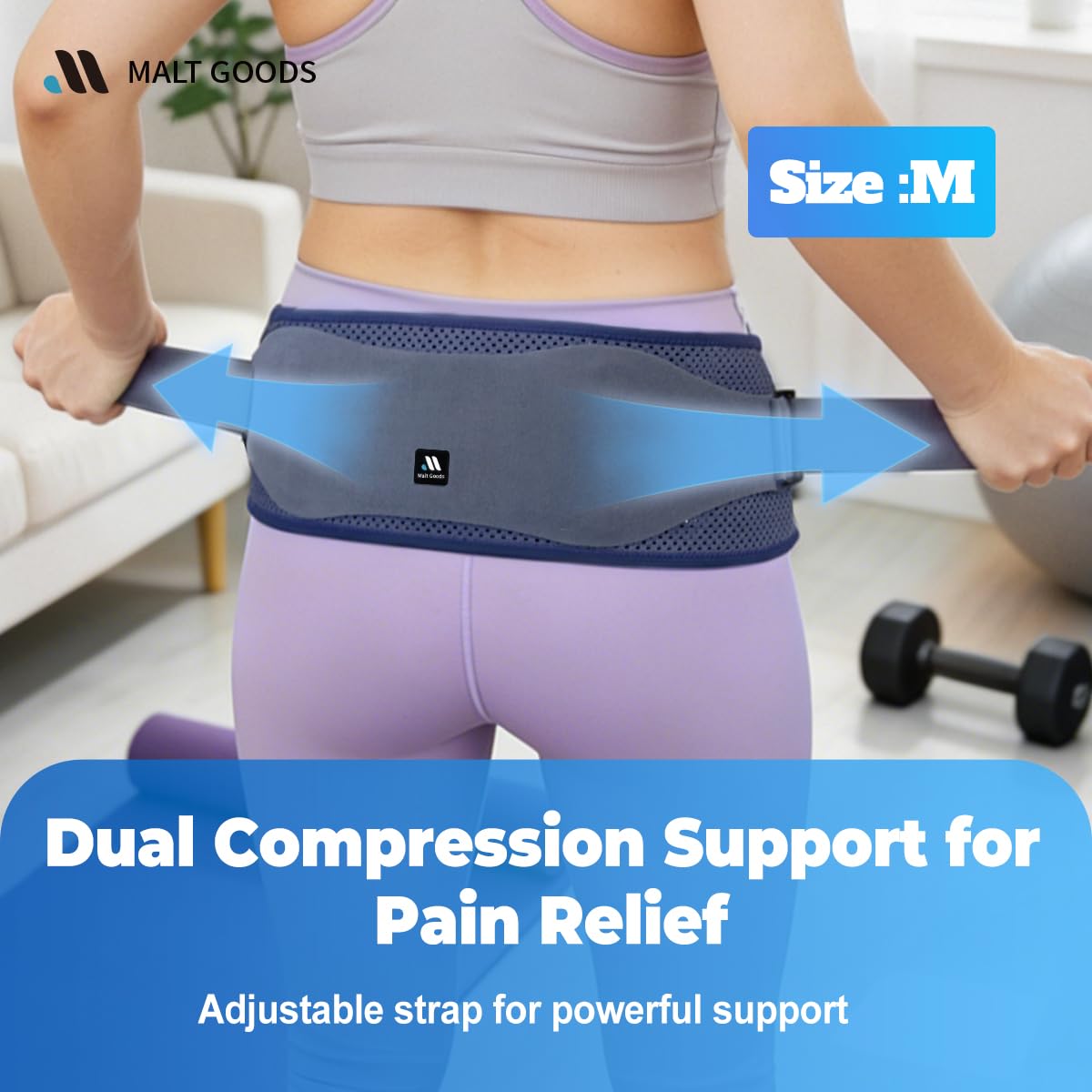 MALT GOODS Widened SI Joint Belt with 3D Massage Pads – Anti-Slip Sacroiliac Brace with Enhanced Stability for Pelvic & Sciatica Pain Relief. Breathable SI Support Belt for Women & Men (M)